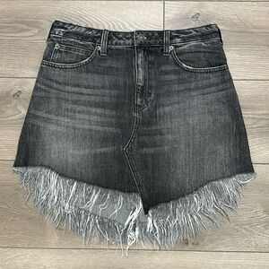 We‎ The Free Black Denim Fringe Hem Mini Jean Skirt Size 28